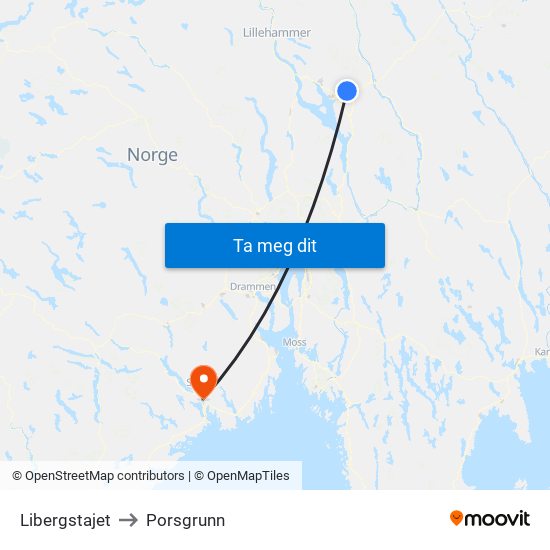 Libergstajet to Porsgrunn map