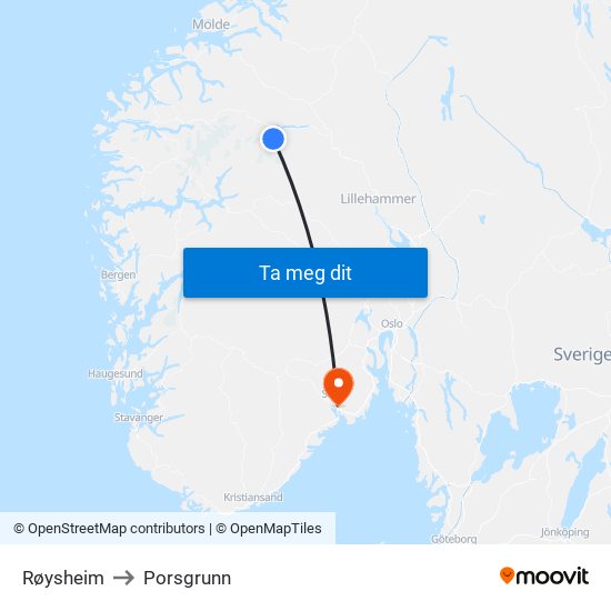 Røysheim to Porsgrunn map