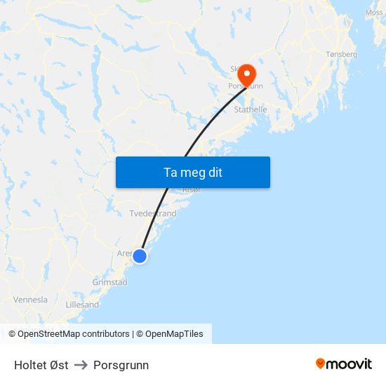 Holtet Øst to Porsgrunn map