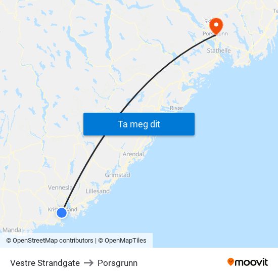 Vestre Strandgate to Porsgrunn map