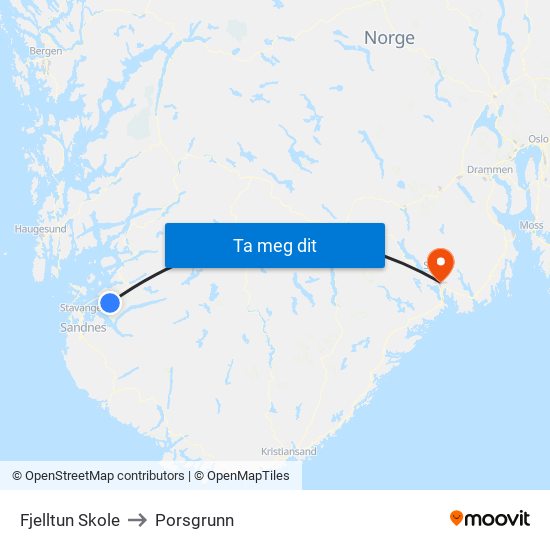 Fjelltun Skole to Porsgrunn map