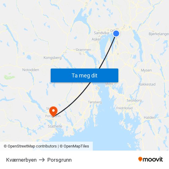 Kværnerbyen to Porsgrunn map