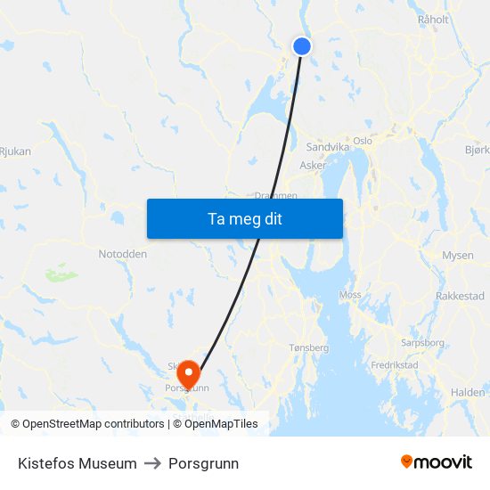 Kistefos Museum to Porsgrunn map