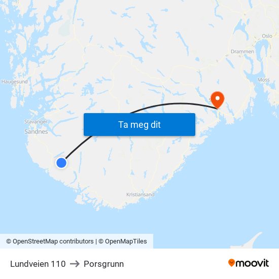 Lundveien 110 to Porsgrunn map