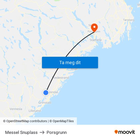 Messel Snuplass to Porsgrunn map