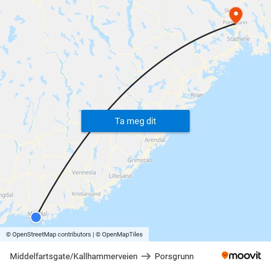 Middelfartsgate/Kallhammerveien to Porsgrunn map