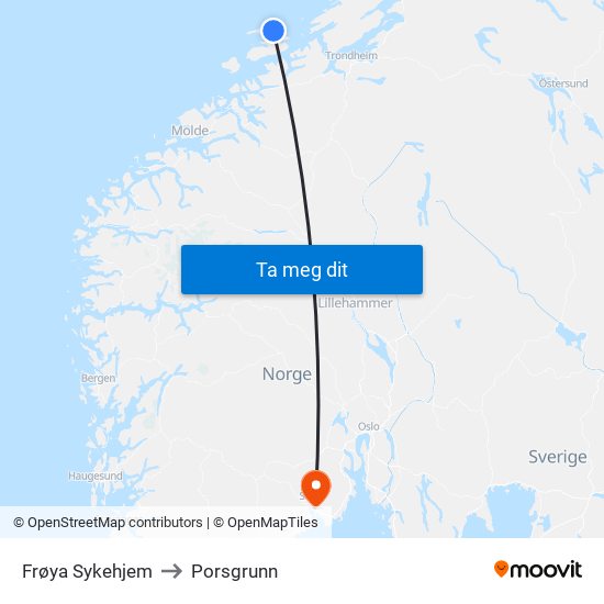 Frøya Sykehjem to Porsgrunn map