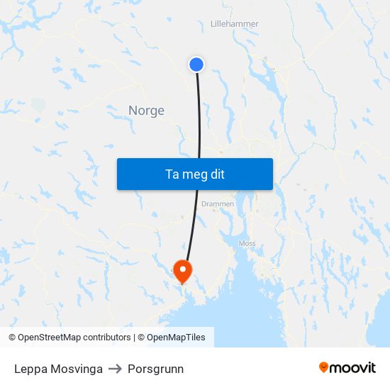 Leppa Mosvinga to Porsgrunn map