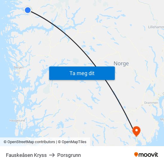 Fauskeåsen Kryss to Porsgrunn map