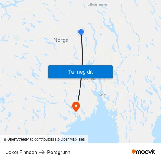 Joker Finnøen to Porsgrunn map