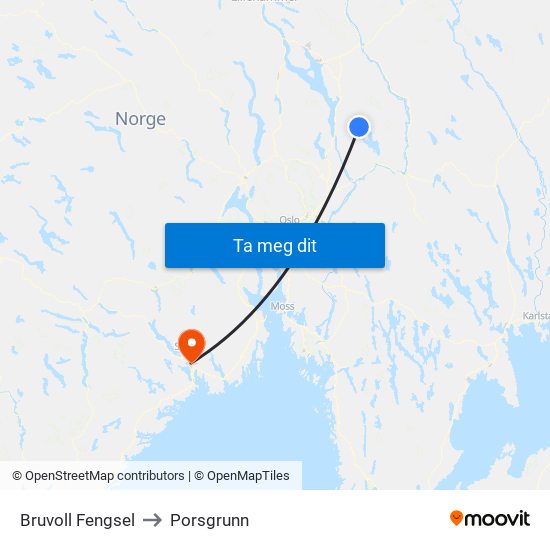 Bruvoll Fengsel to Porsgrunn map