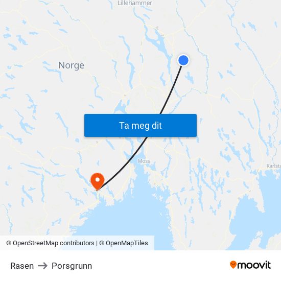 Rasen to Porsgrunn map