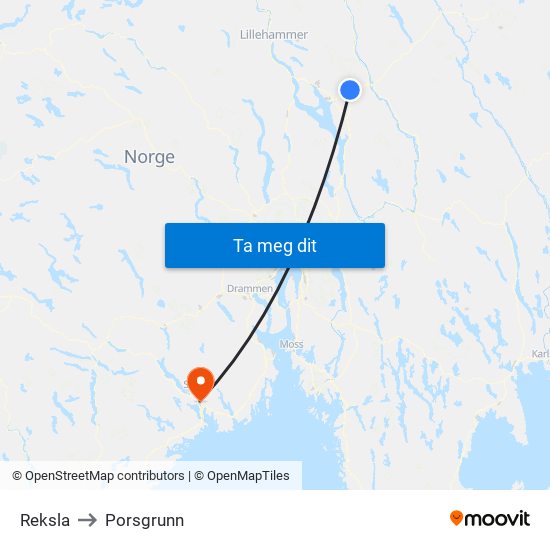 Reksla to Porsgrunn map