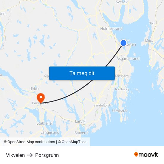 Vikveien to Porsgrunn map