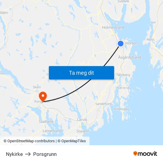 Nykirke to Porsgrunn map