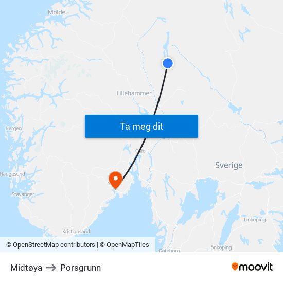 Midtøya to Porsgrunn map