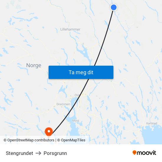 Stengrundet to Porsgrunn map