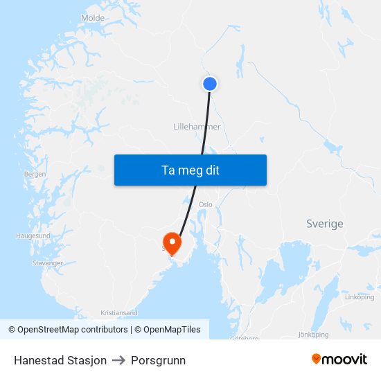 Hanestad Stasjon to Porsgrunn map