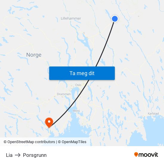 Lia to Porsgrunn map