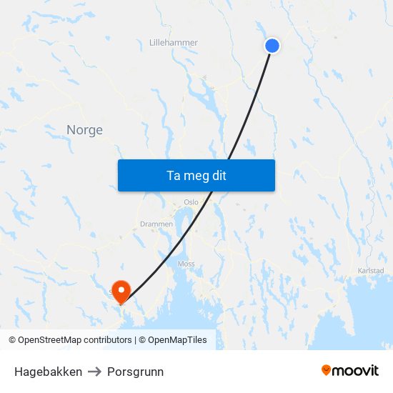 Hagebakken to Porsgrunn map
