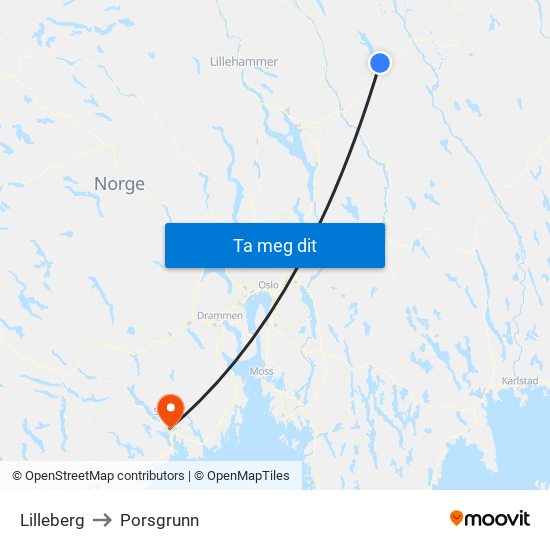 Lilleberg to Porsgrunn map