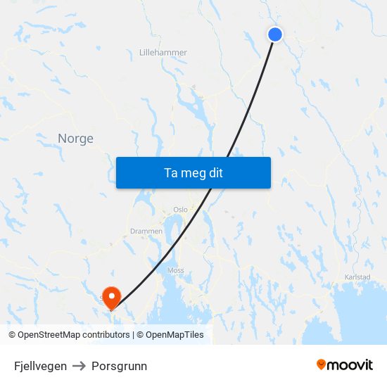 Fjellvegen to Porsgrunn map