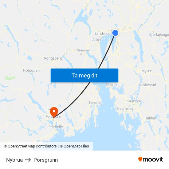 Nybrua to Porsgrunn map