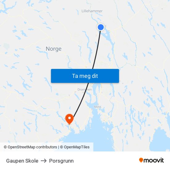 Gaupen Skole to Porsgrunn map