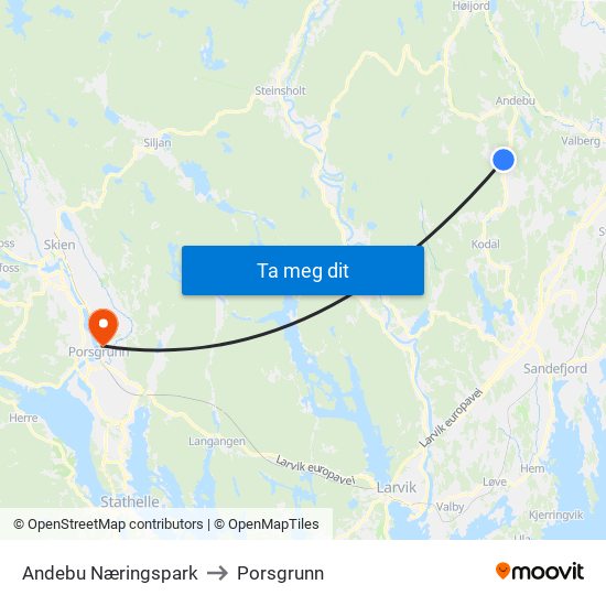 Andebu Næringspark to Porsgrunn map