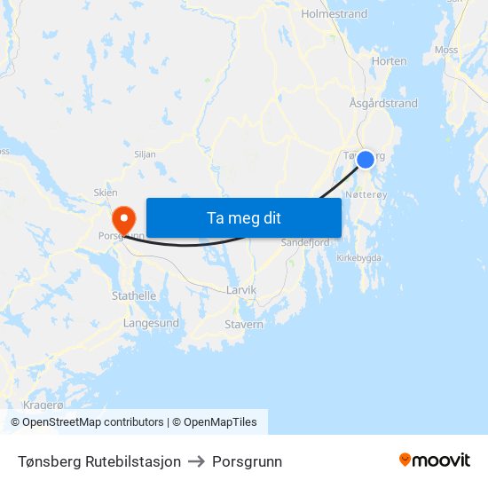 Tønsberg Rutebilstasjon to Porsgrunn map