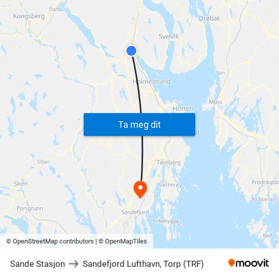 Sande Stasjon to Sandefjord Lufthavn, Torp (TRF) map