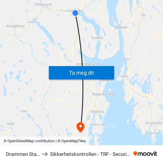 Drammen Stasjon to Sikkerhetskontrollen - TRF - Security Check map