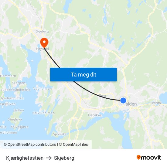 Kjærlighetsstien to Skjeberg map