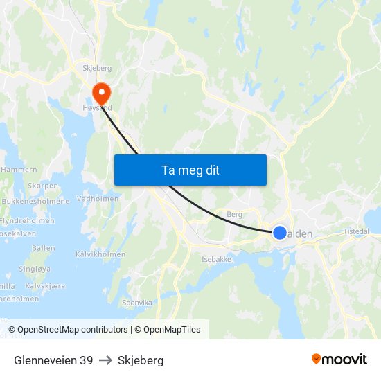 Glenneveien 39 to Skjeberg map