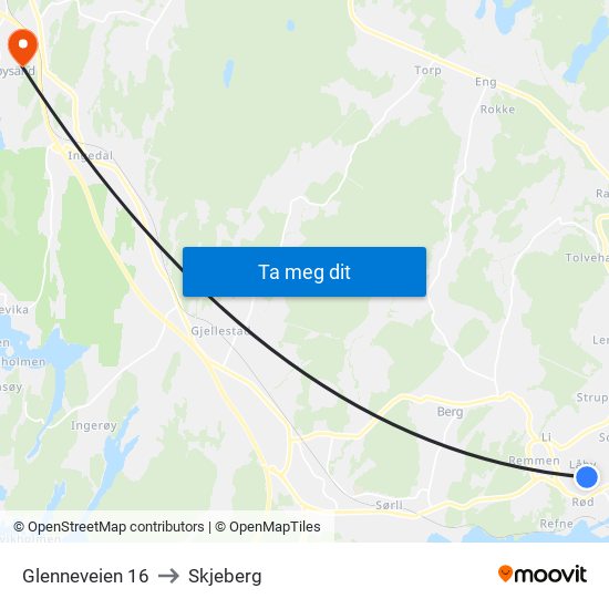 Glenneveien 16 to Skjeberg map
