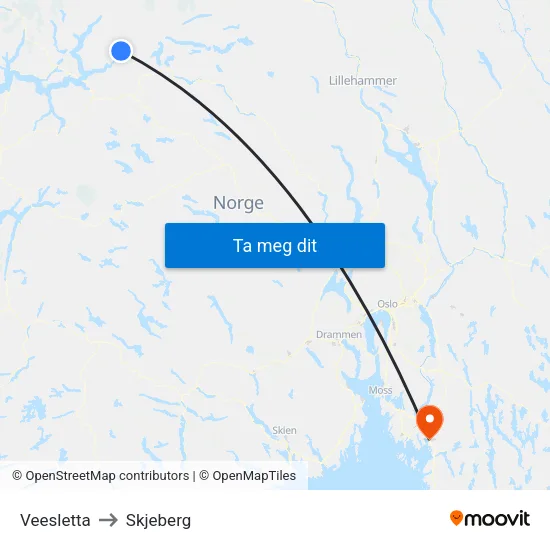 Veesletta to Skjeberg map