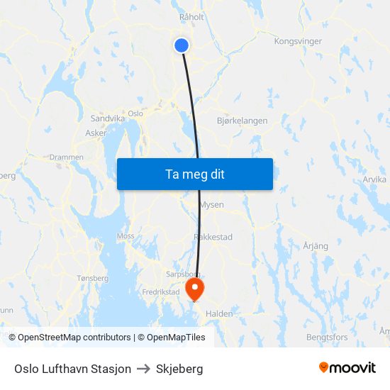Oslo Lufthavn Stasjon to Skjeberg map