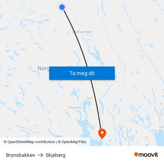 Brynsbakken to Skjeberg map