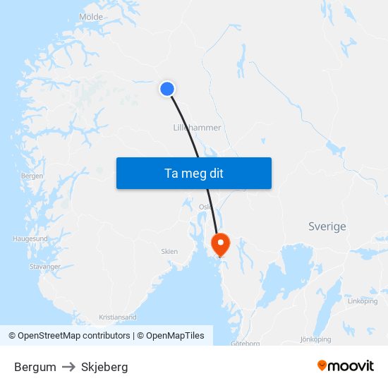 Bergum to Skjeberg map