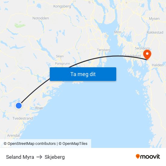 Seland Myra to Skjeberg map