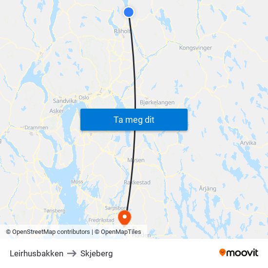 Leirhusbakken to Skjeberg map