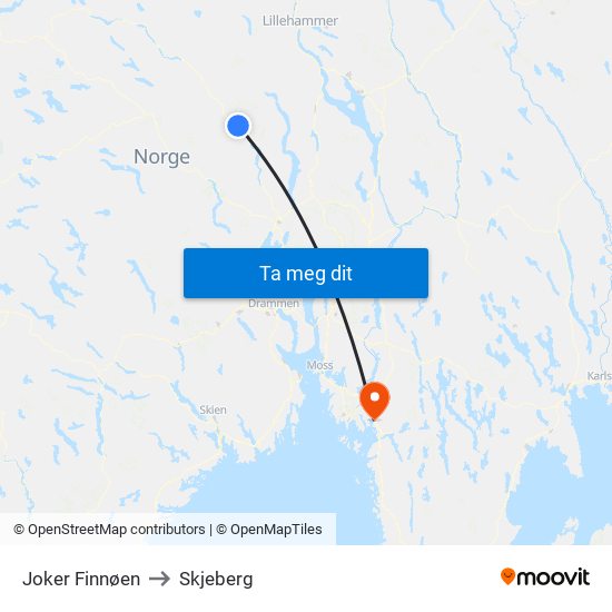 Joker Finnøen to Skjeberg map