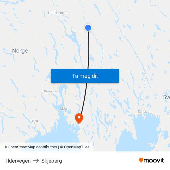 Ildervegen to Skjeberg map