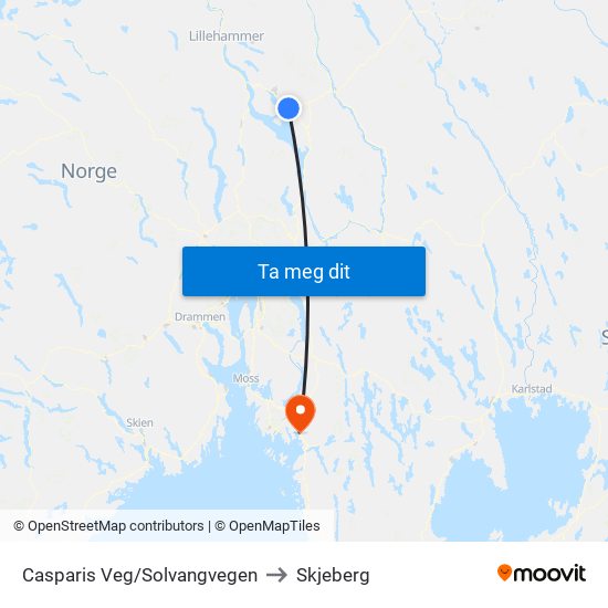 Casparis Veg/Solvangvegen to Skjeberg map