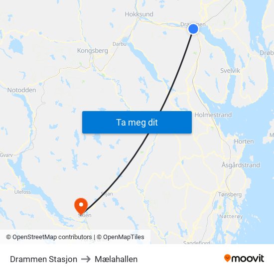 Drammen Stasjon to Mælahallen map