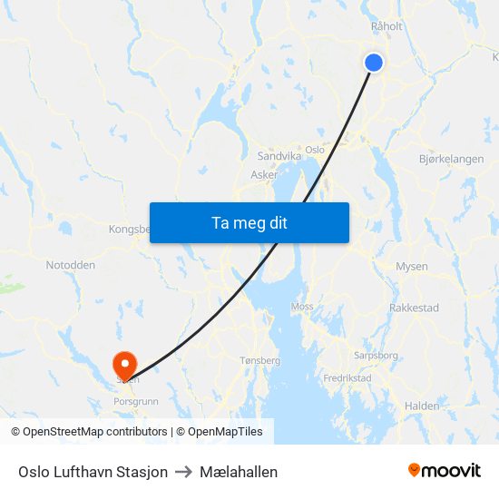 Oslo Lufthavn Stasjon to Mælahallen map