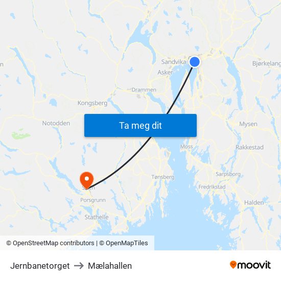 Jernbanetorget to Mælahallen map