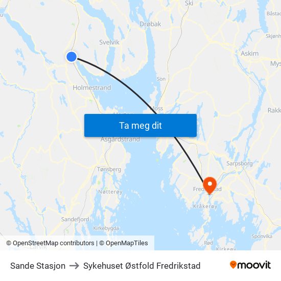 Sande Stasjon to Sykehuset Østfold Fredrikstad map