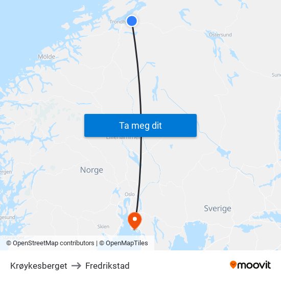 Krøykesberget to Fredrikstad map