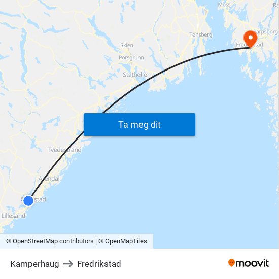 Kamperhaug to Fredrikstad map